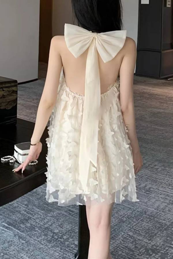 3D Embellished Halter Neck Backless Dress