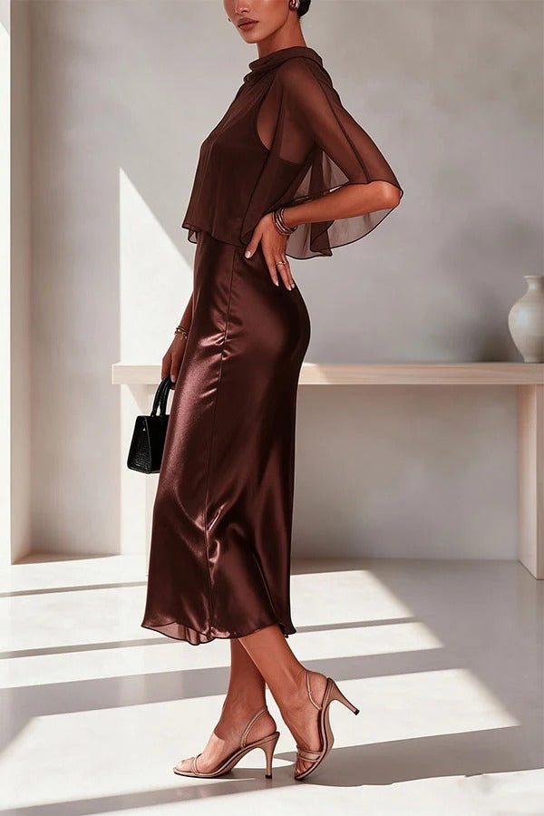 Sophisticated Draped Satin Evening Party Gown