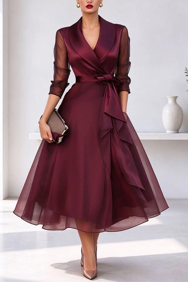 Sophia's Elegant Organza Wrap Midi Dress