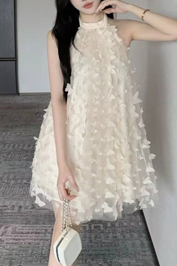 3D Embellished Halter Neck Backless Dress