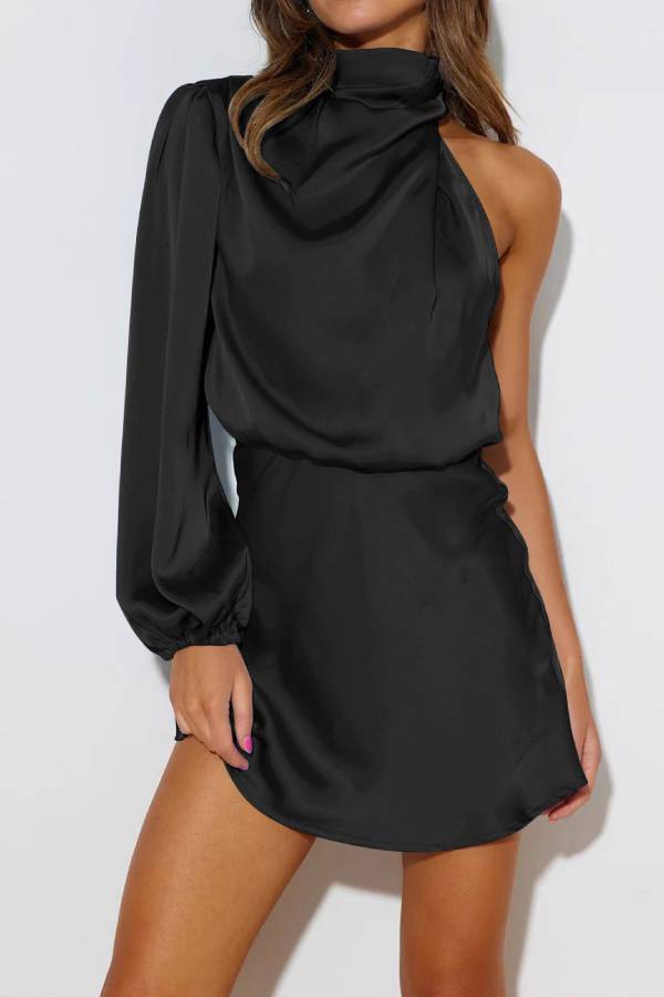 Asymmetric One-Shoulder Satin Mini Dress
