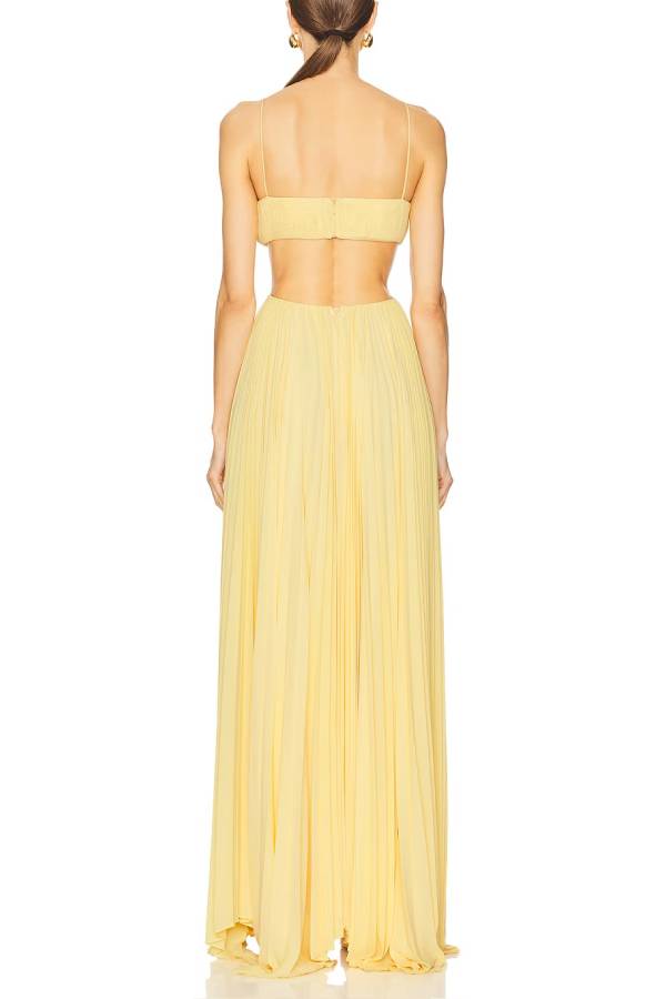 Butter Moment Pleated Cutout Waist A-line Slip Maxi Dress