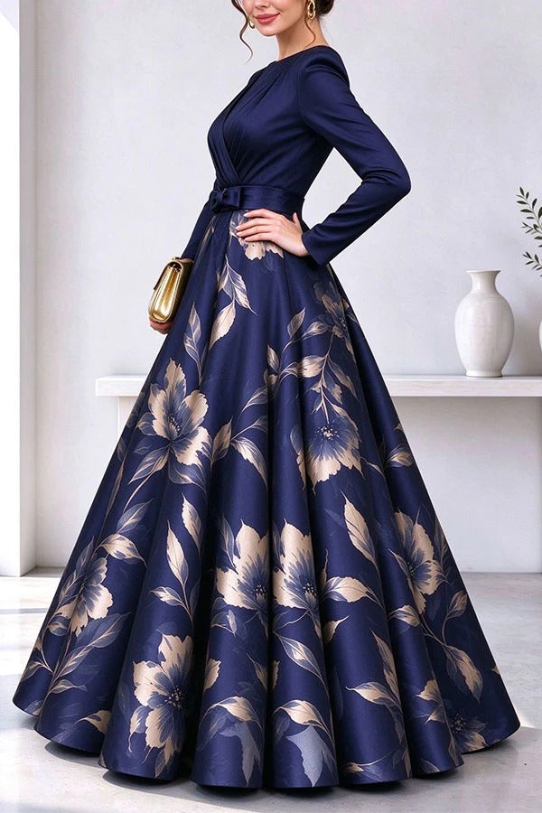 Calista Chiffon High Neck Long Balloon Sleeve Ruched Button Detail Maxi Dress