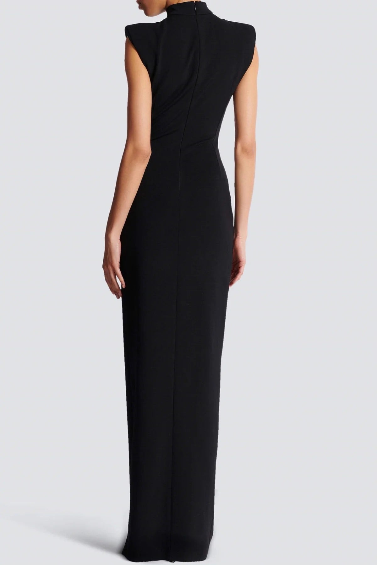 Premium black sleeveless maxi dress with zipper and slit