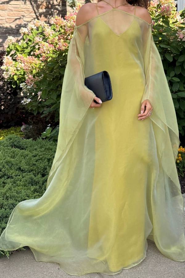 Halter Off‑Shoulder Sheer Mesh Two‑Piece Evening Maxi Dress