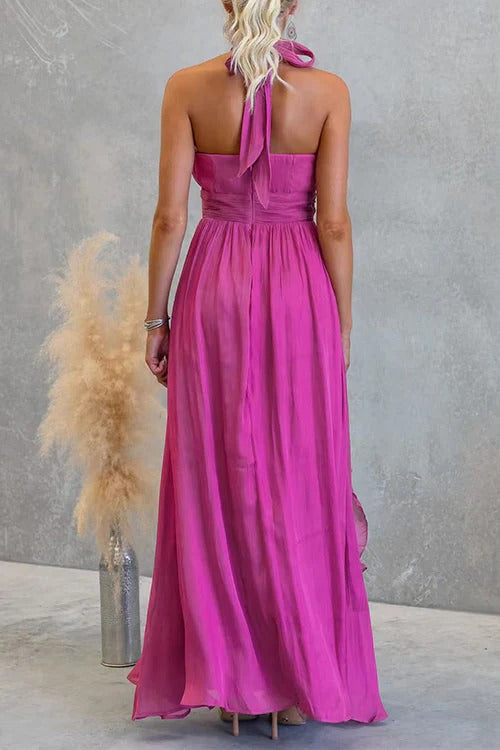 Halter Neck Waisted Ruffle Maxi Dress