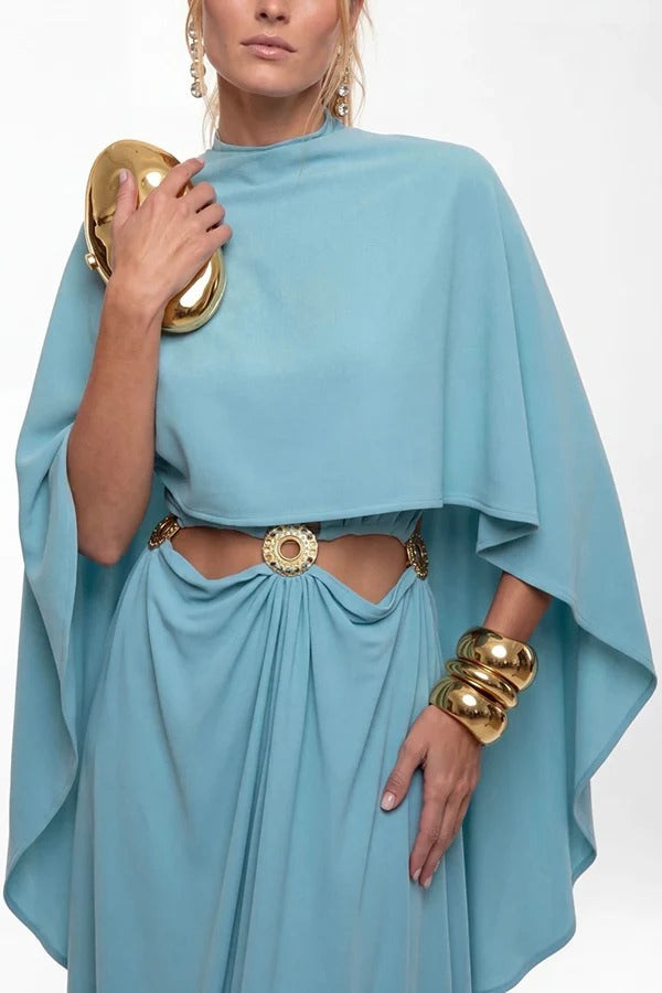 Verina Button Up High Neck Reversible Wear Split-side Cape Top