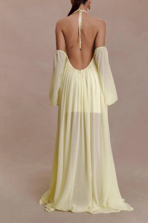 Halter Off‑Shoulder Open‑Back Chiffon Floor‑Length Evening Gown