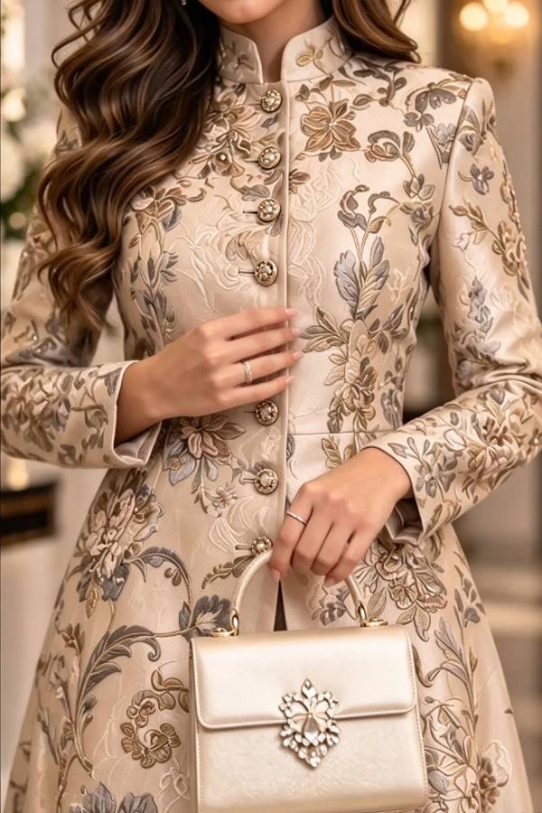 Isenrae Floral Print Stand Neck Long Sleeve Button High Low Hem Top and Wide Leg Pants Set