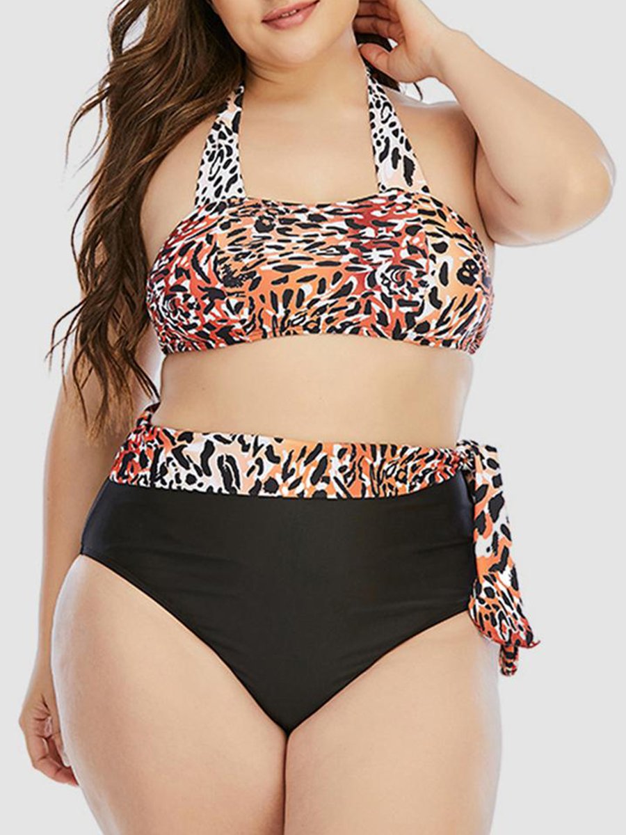 Leopard Print Bandage Design Two-piece Swimsuit