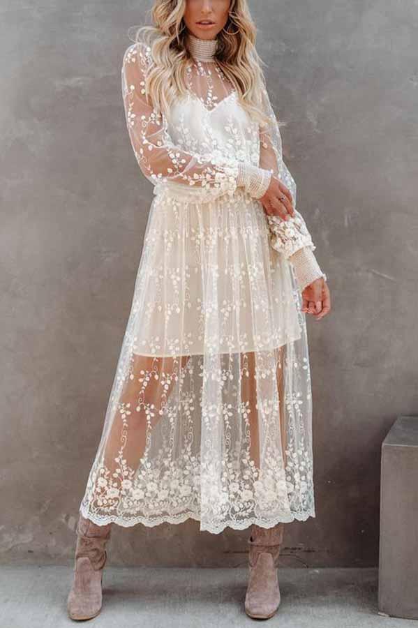 Refined Beauty Embroidered Mesh Lace Bridal Dress