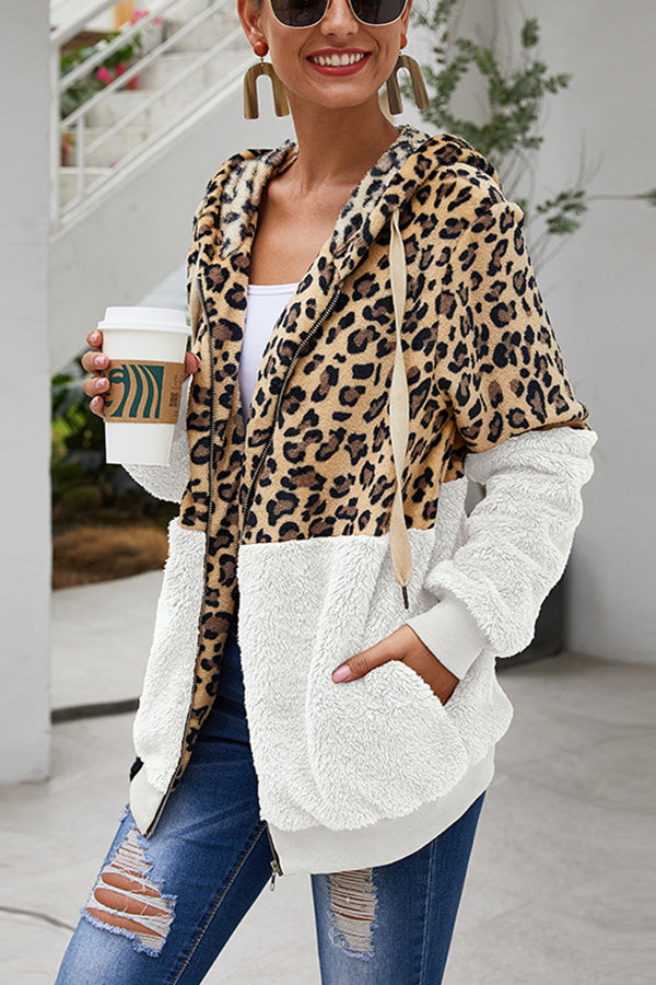 Leopard Patchwork Hooded Plush Coat