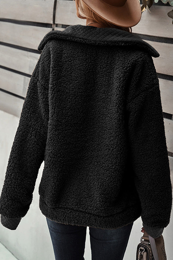 Long Sleeve Pocket Detail Zip Up Teddy Coat