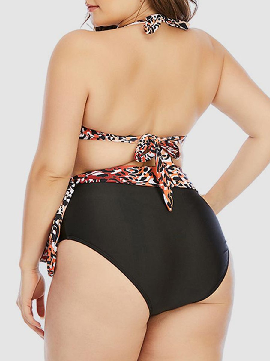 Leopard Print Bandage Design Two-piece Swimsuit
