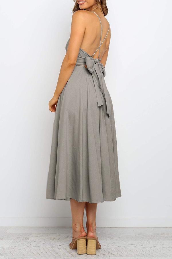 Deep V Neck Sling Midi Dress