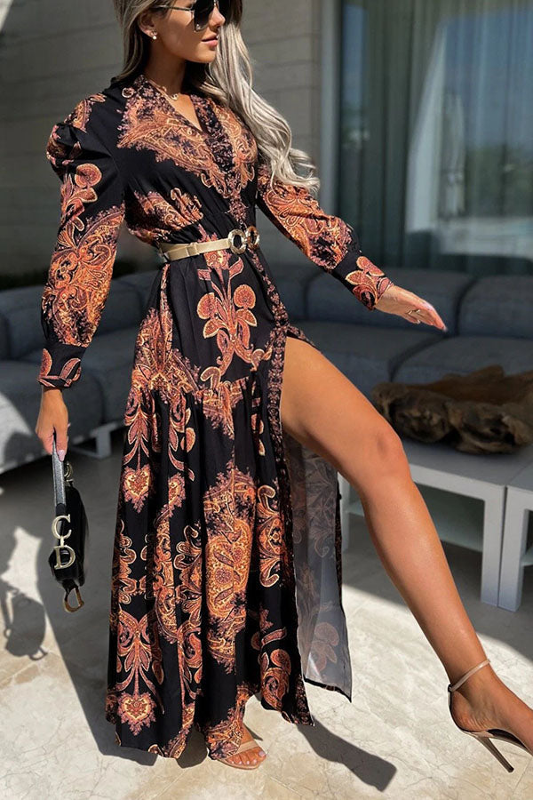 Sunshine On The Horizon Baroque Print Maxi Dress