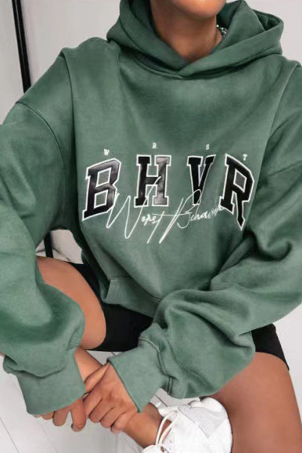 Vintage BHVR Printed Loose Long Sleeve Sweatshirt