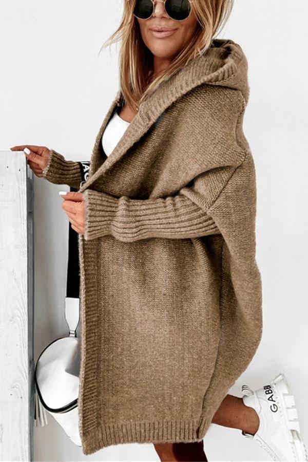 Solid Hooded Casual Cardigan