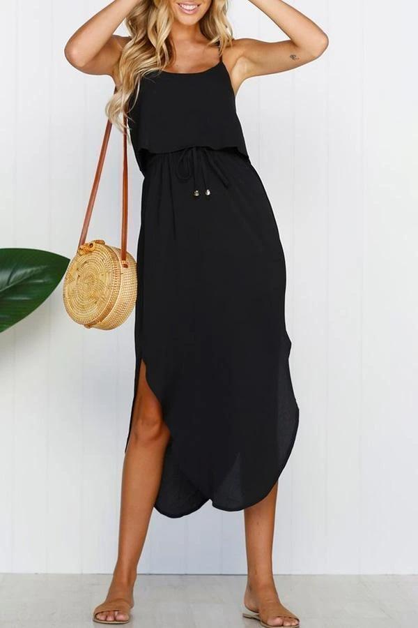 Solid Colour Sling Lace Up Dress