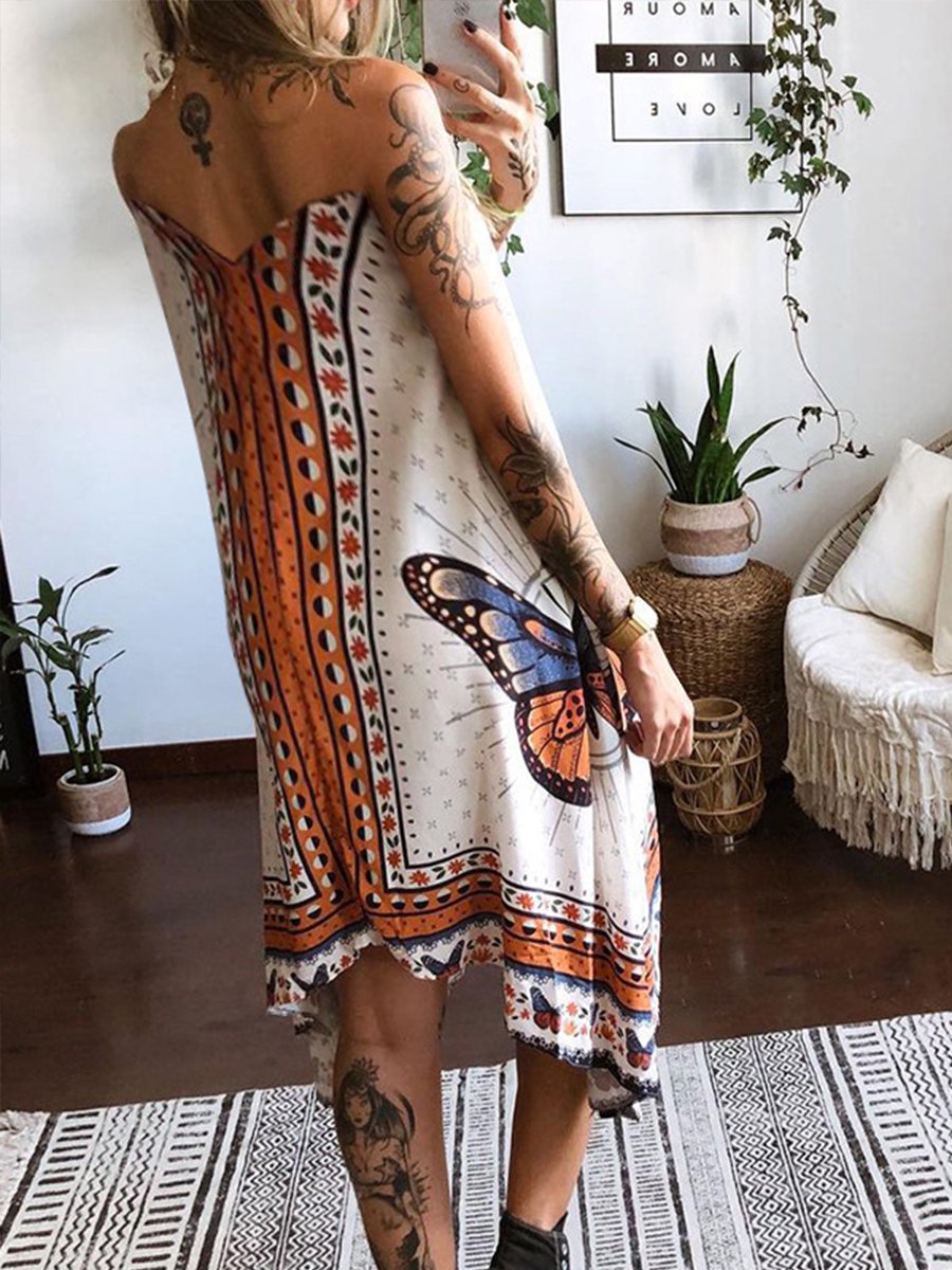 Elegant Irregular Printed Sling Maxi Dress