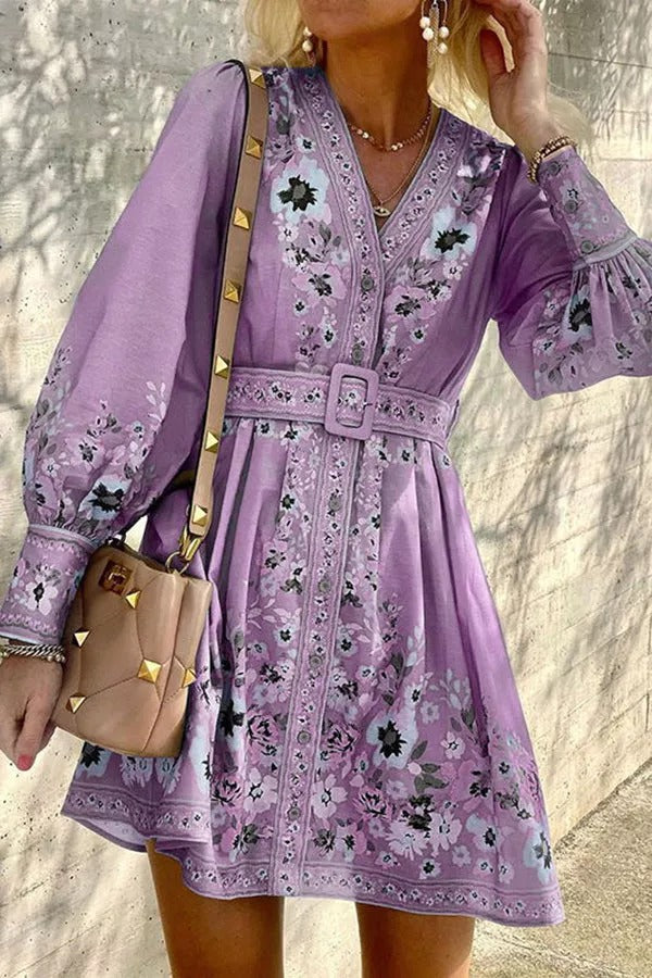 Dancing In The Garden Floral Belt Mini Dress