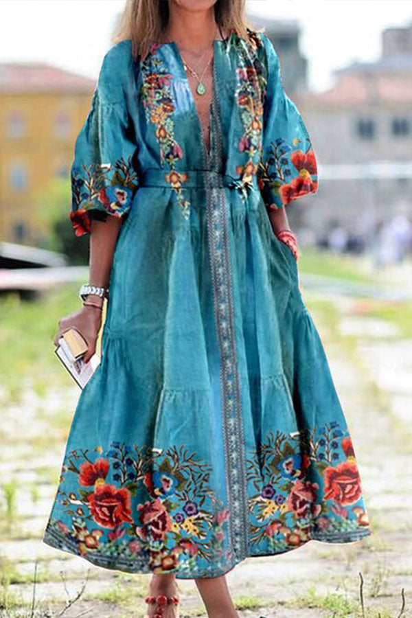 Ethnic Print Loose Mid-Sleeve Dress