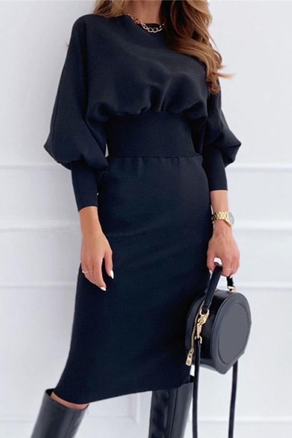 Casual Solid Color Round Neck Waist Bag Hip Dress