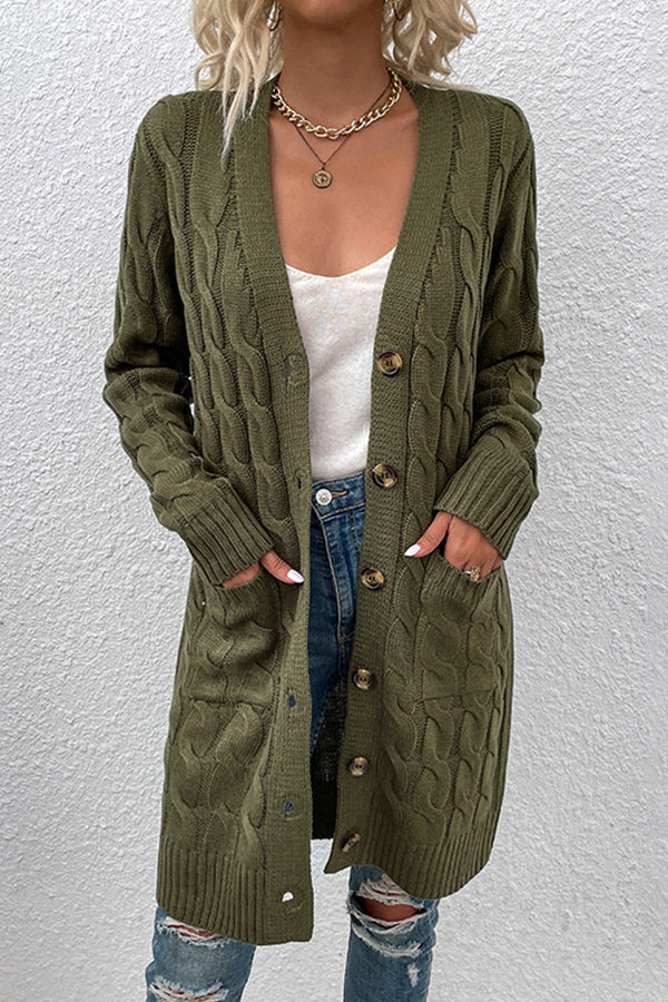 Cable Knitted Button Sweaters Cardigans
