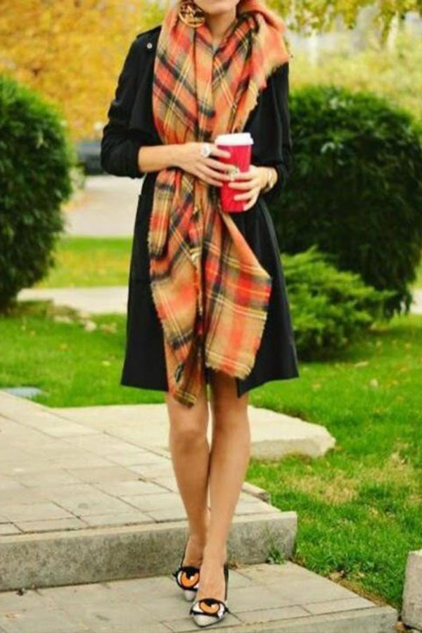 Autumn Leaves Color Soft Long Lattice Large Scarf