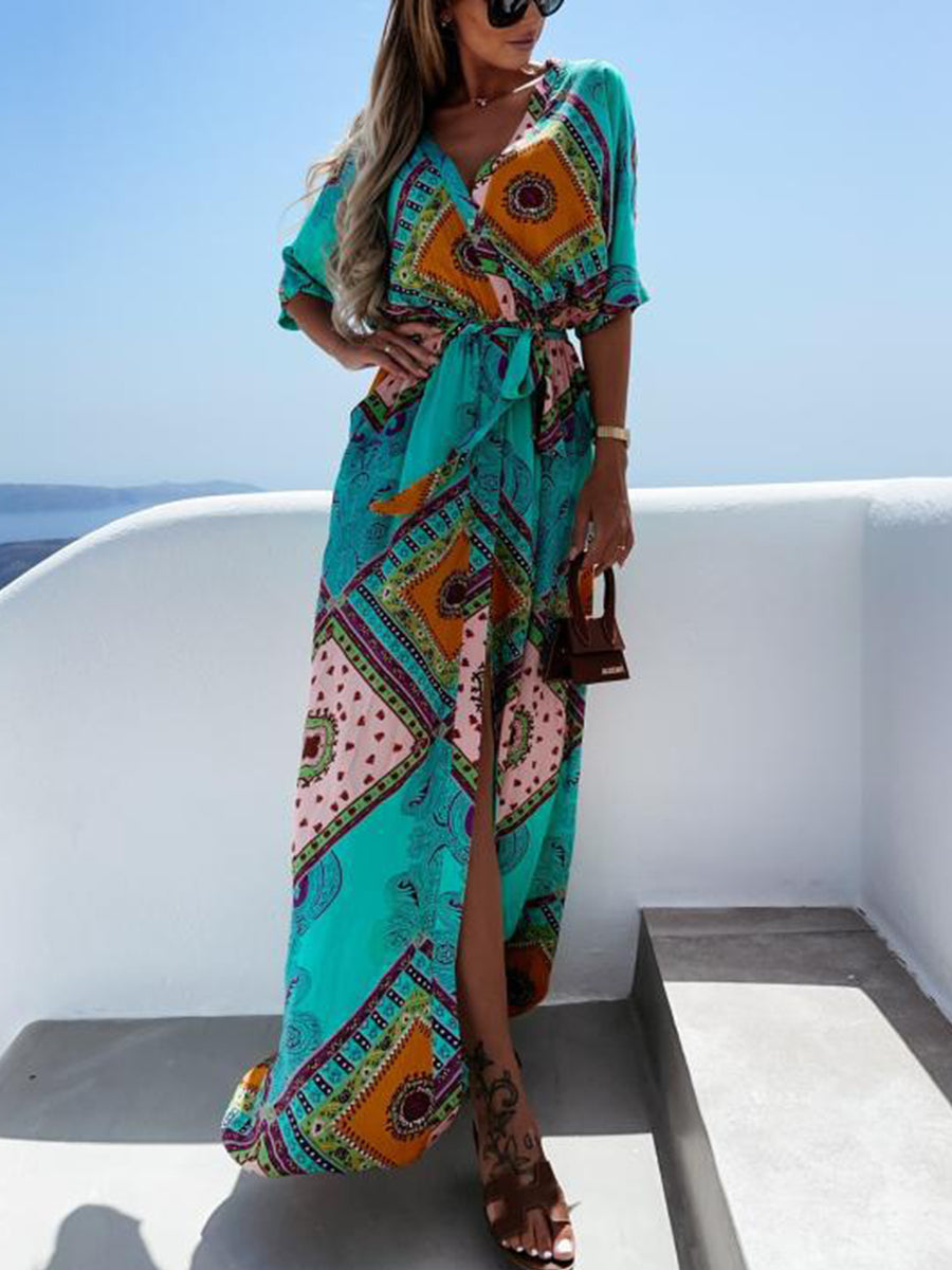 Bohemian Print V-neck Maxi Dress