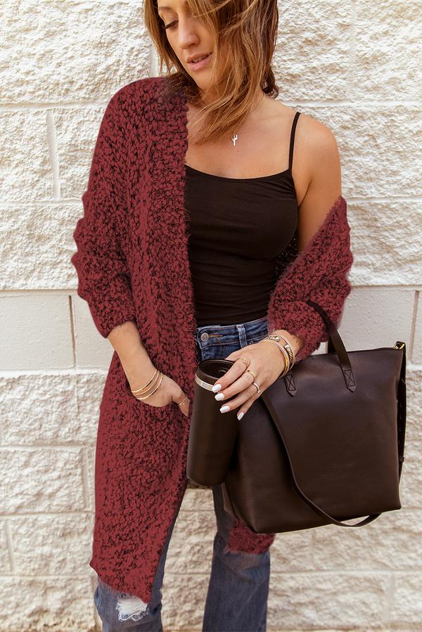 Fuzzy Knit Cardigan with Pockets
