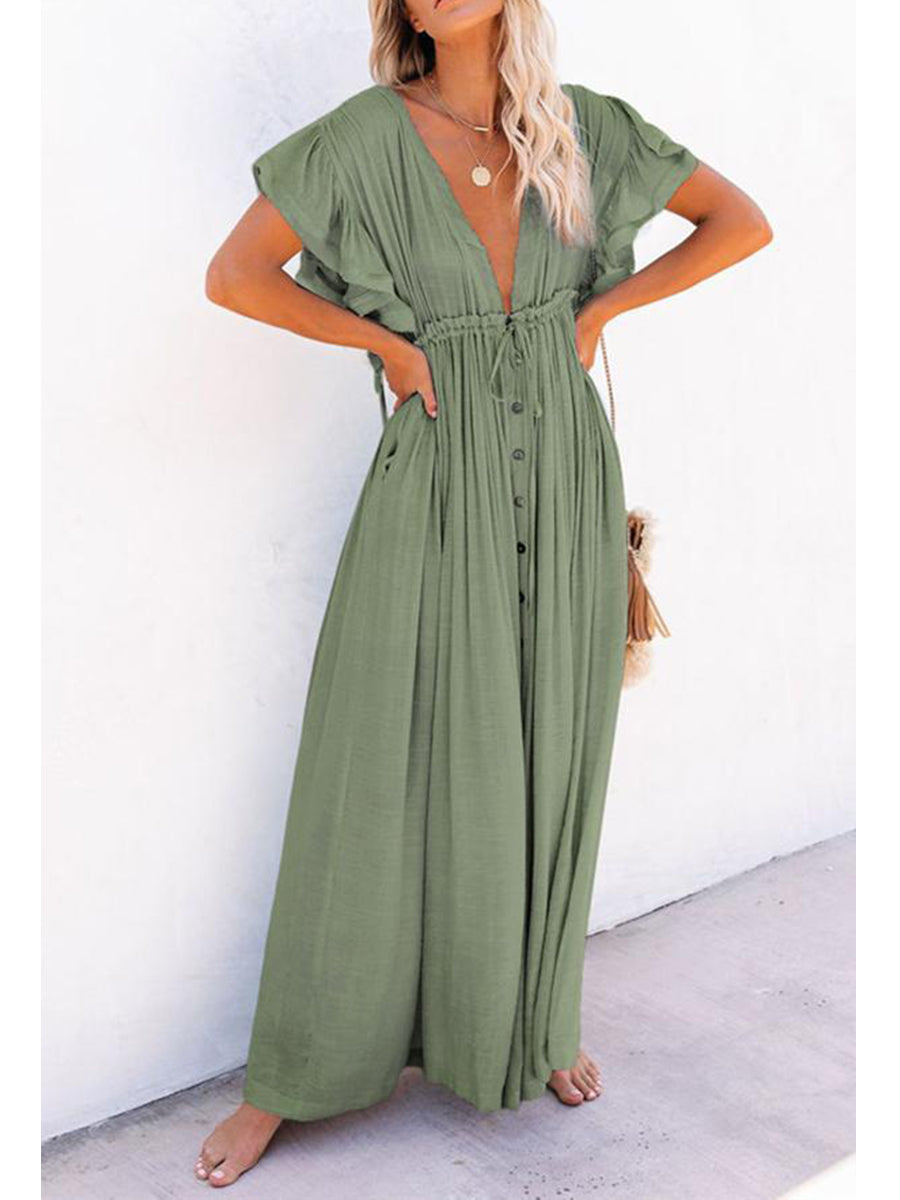 Elegant Ruffled Holiday Cover-up Dress