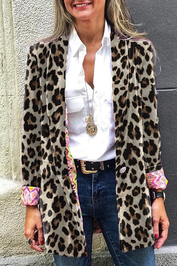 Fashion Casual Leopard Printed Suit Jacket