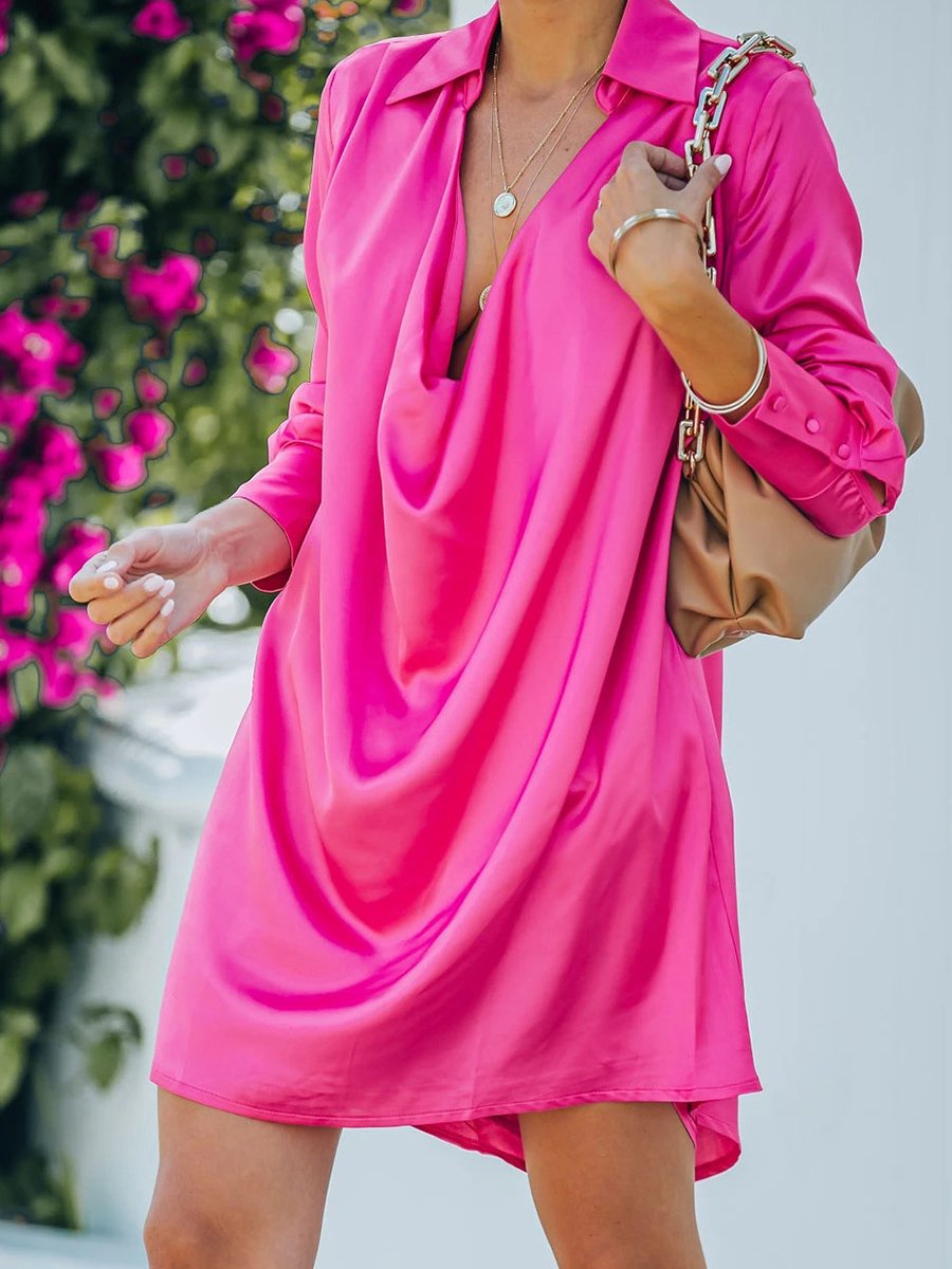 Sure Thing Satin Collared Drape Mini Dress