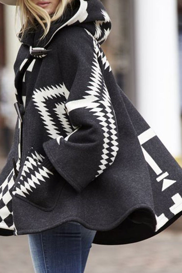 Geometric Pattern Loose Woolen Coat