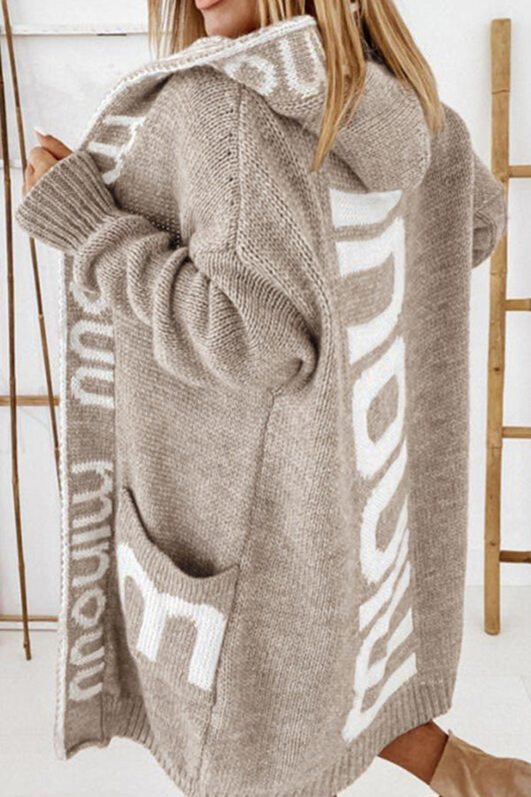 Stampa Lettera Cappuccio Casuale Cardigan