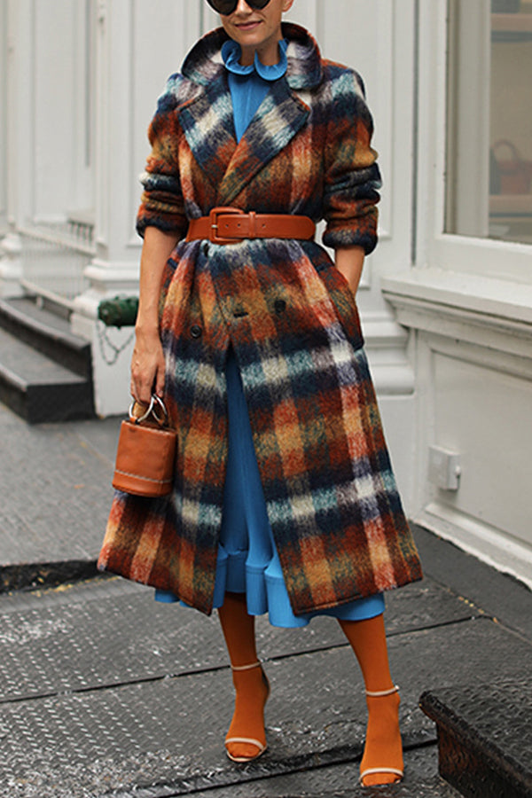 Retro Plaid Lapel Midi Outerwear