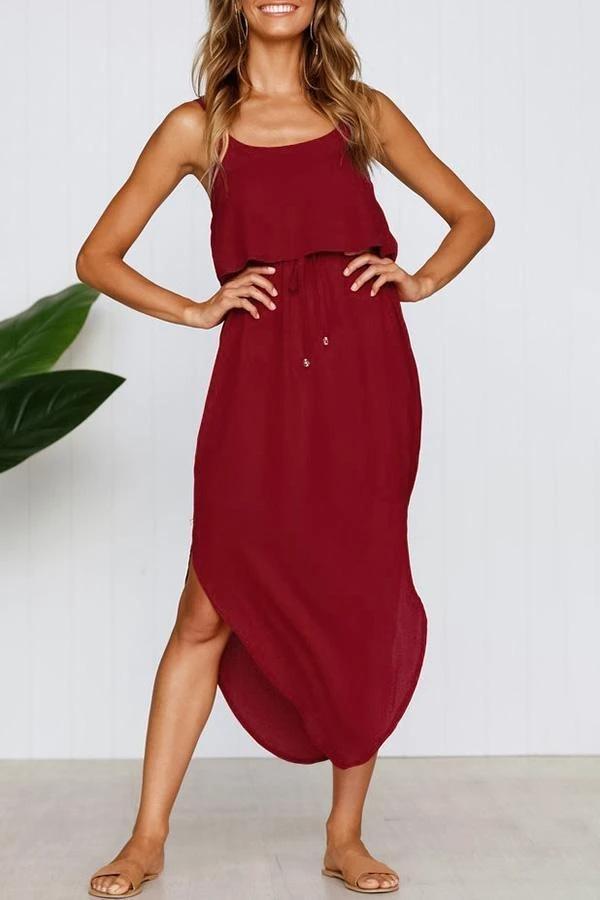 Solid Colour Sling Lace Up Dress