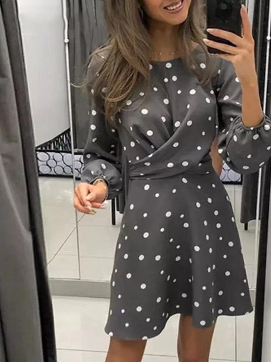Fashion Polka Dot Print Long Sleeve Dress