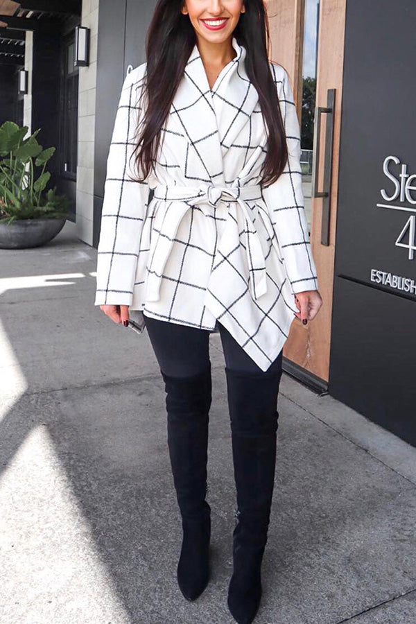 Asymmetric Plaid Wrap Coat