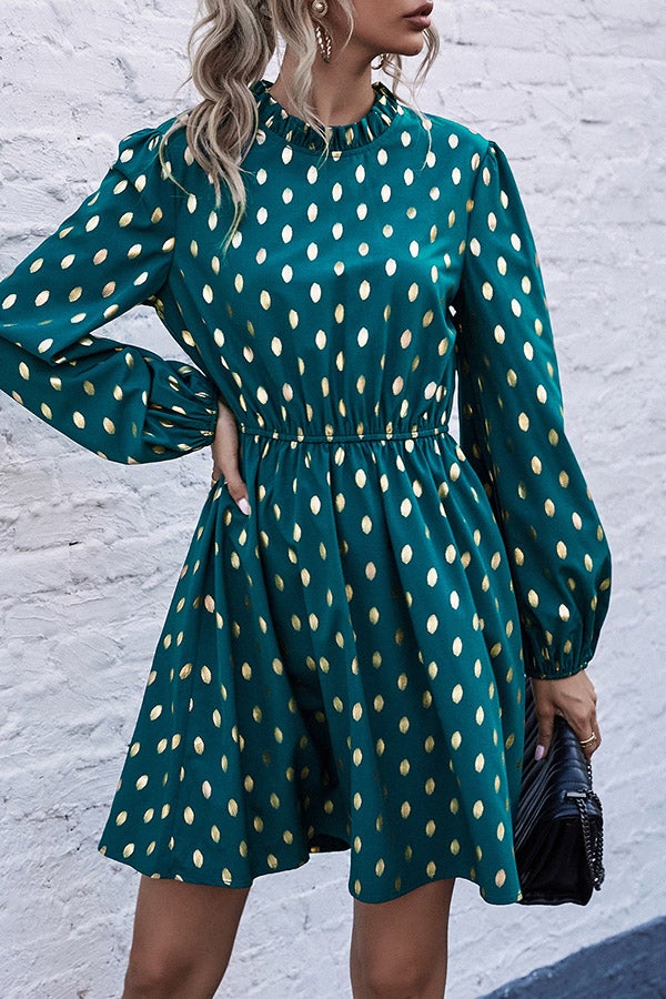 Fashion Half High Collar Polka Dot Casual Dress