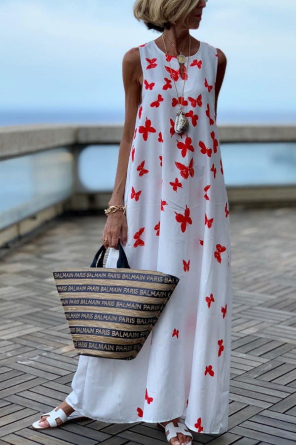 Casual Butterfly Print Sleeveless Dress