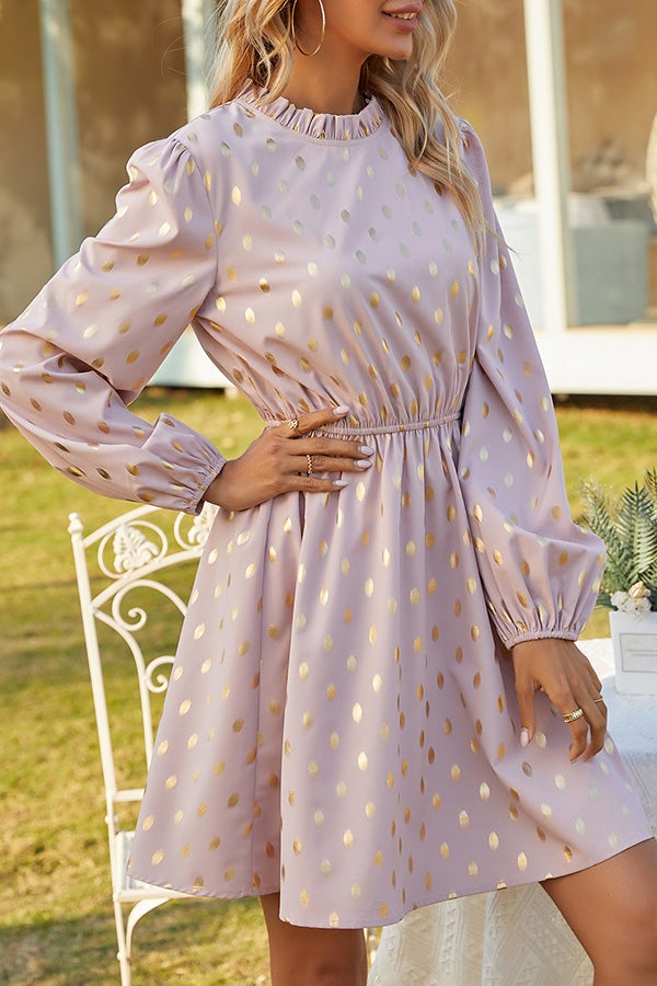 Fashion Half High Collar Polka Dot Casual Dress