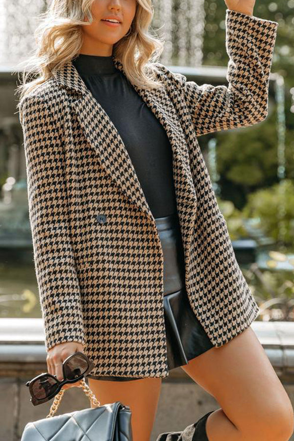 Fashion Houndstooth Slim Fit Boucle Blazer