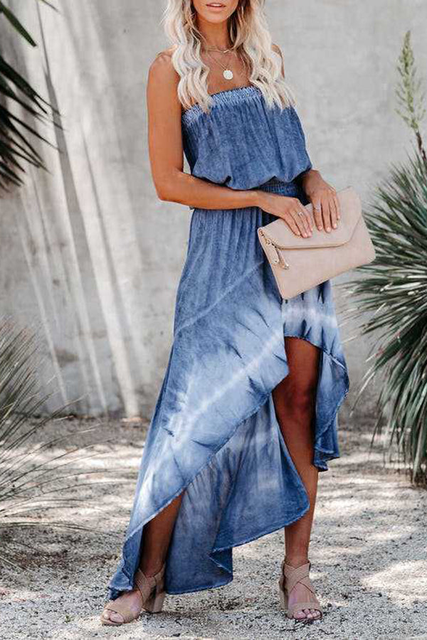 Tie-Dye Off-Shoulder Irregular Maxi Dress