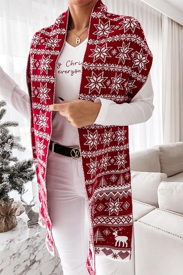 Christmas Elk Snowflake Jacquard Double Knit Scarf