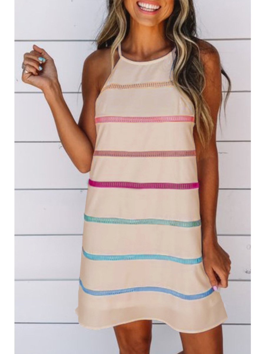 Halter Neck Sleeveless Striped Mini Dress
