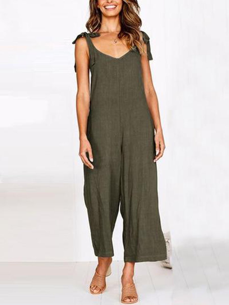 Sraps V-neck Solid Cropped Pants Jumpsuit