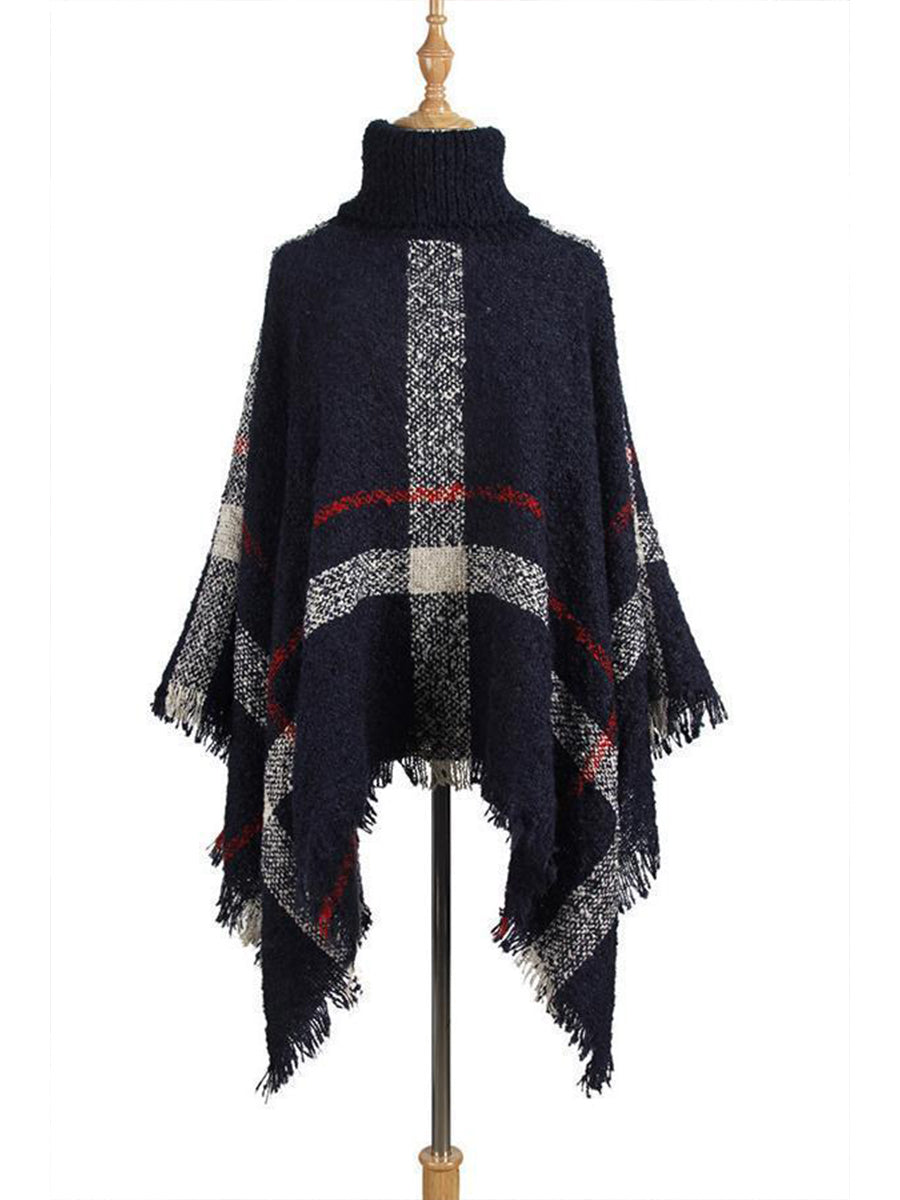 Turtle Neck Cape Shawl Loose Sweater (6 Colors)