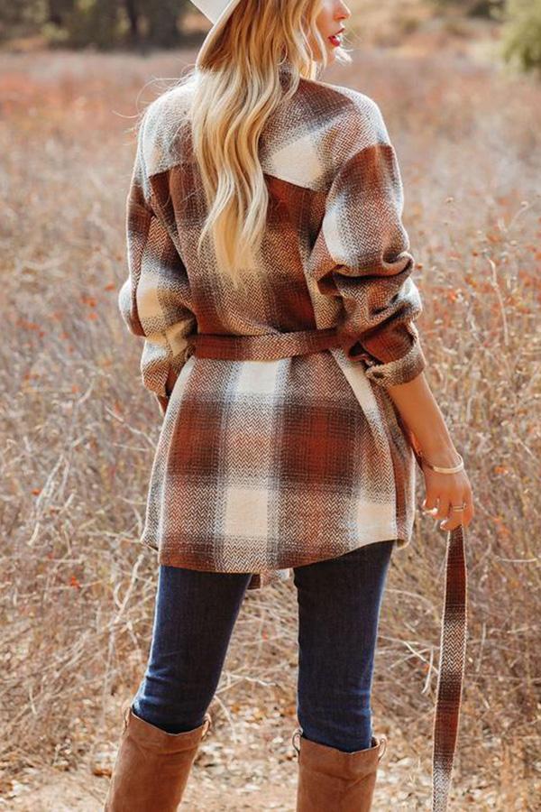 Travel Together Pocketed Belted Plaid Shacket
